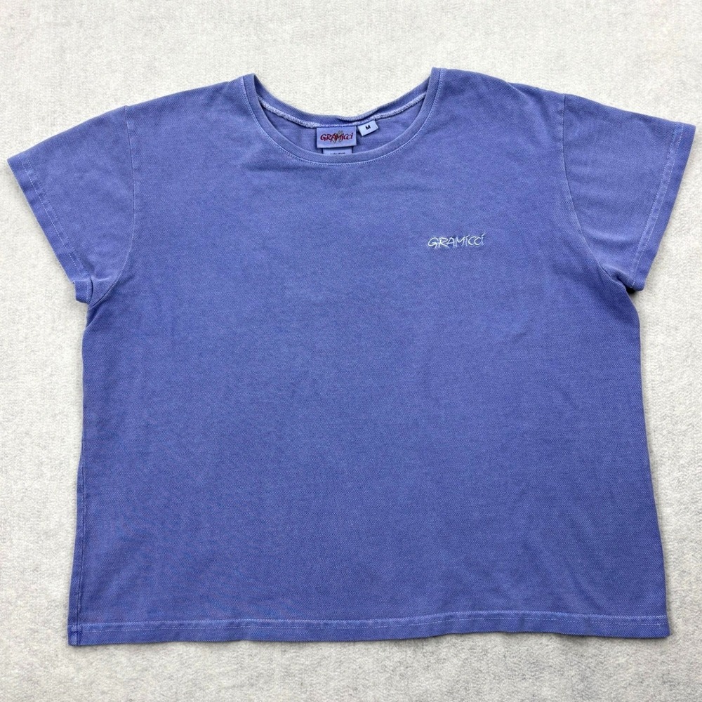 Vintage Gramicci Shirt Womens Medium Blue Made in USA Embroidered Logo Crop 90s